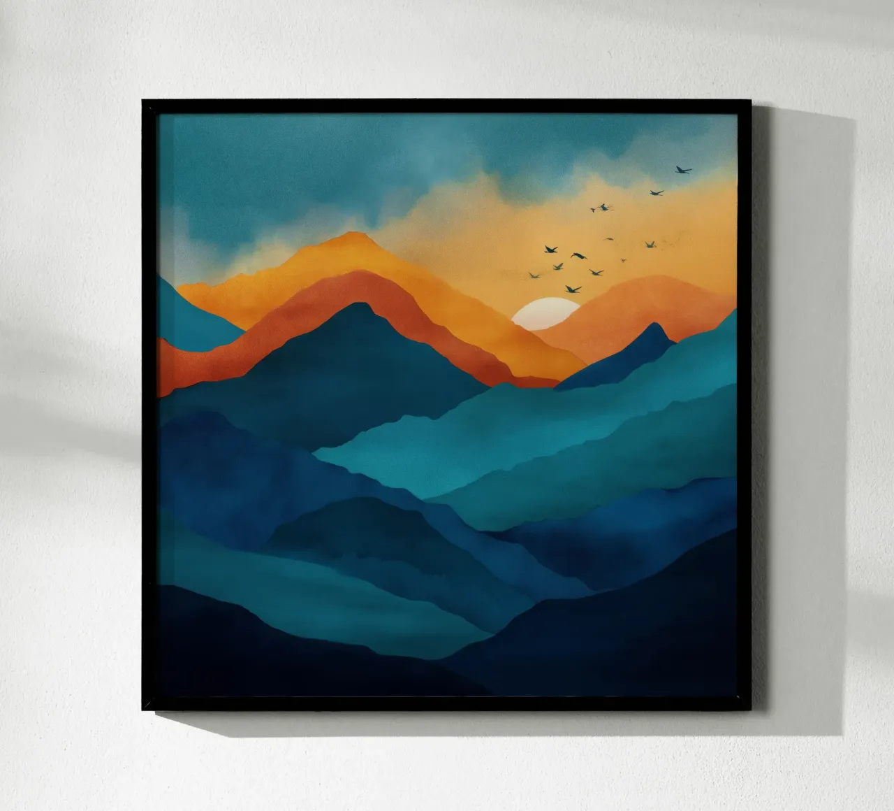 Abstract Mountain Art Print with Sunset and Birds carta hahnemühle da Dune
