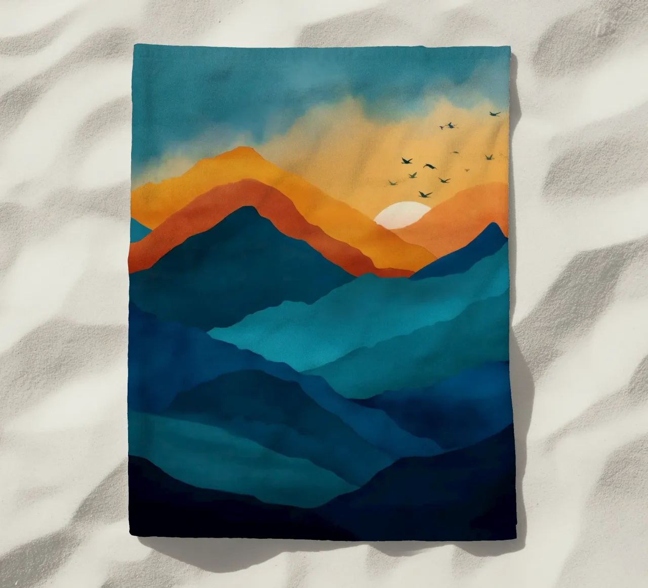 Abstract Mountain Art Print with Sunset and Birds telo mare da Dune