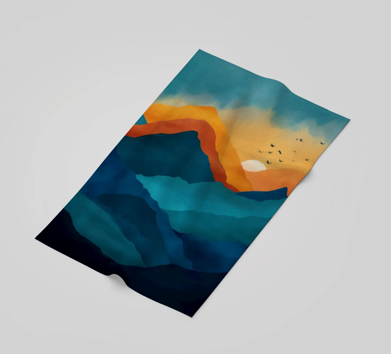 Abstract Mountain Art Print with Sunset and Birds telo mare da Dune