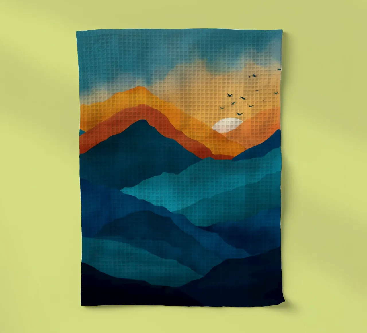Abstract Mountain Art Print with Sunset and Birds canovaccio da cucina da Dune