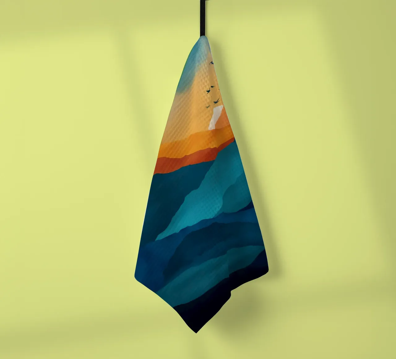 Abstract Mountain Art Print with Sunset and Birds canovaccio da cucina da Dune
