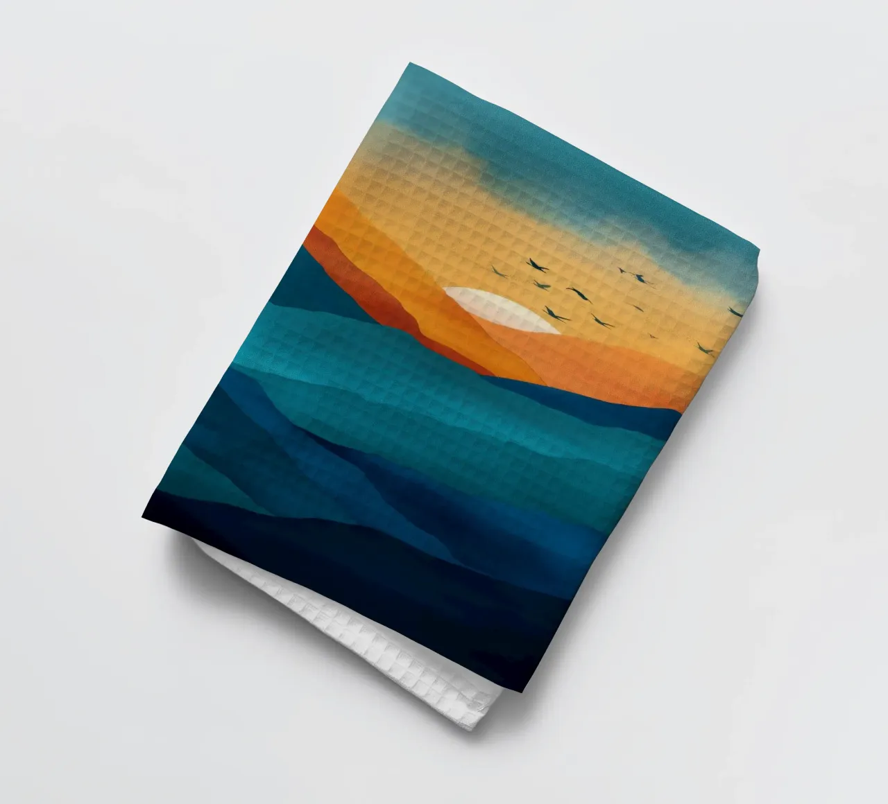 Abstract Mountain Art Print with Sunset and Birds canovaccio da cucina da Dune