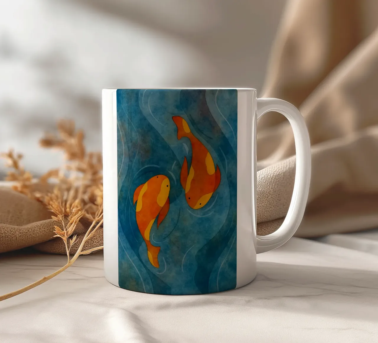 paar vissen abstracte tekening keramische mok van bougenfille