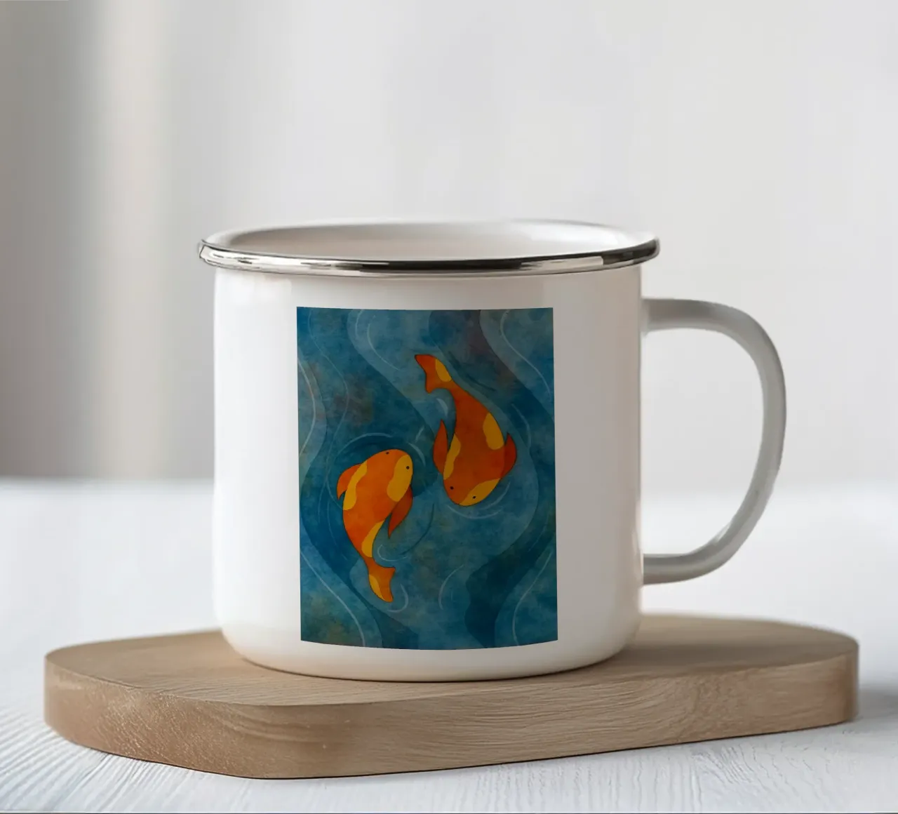 paar vissen abstracte tekening emaille mok van bougenfille