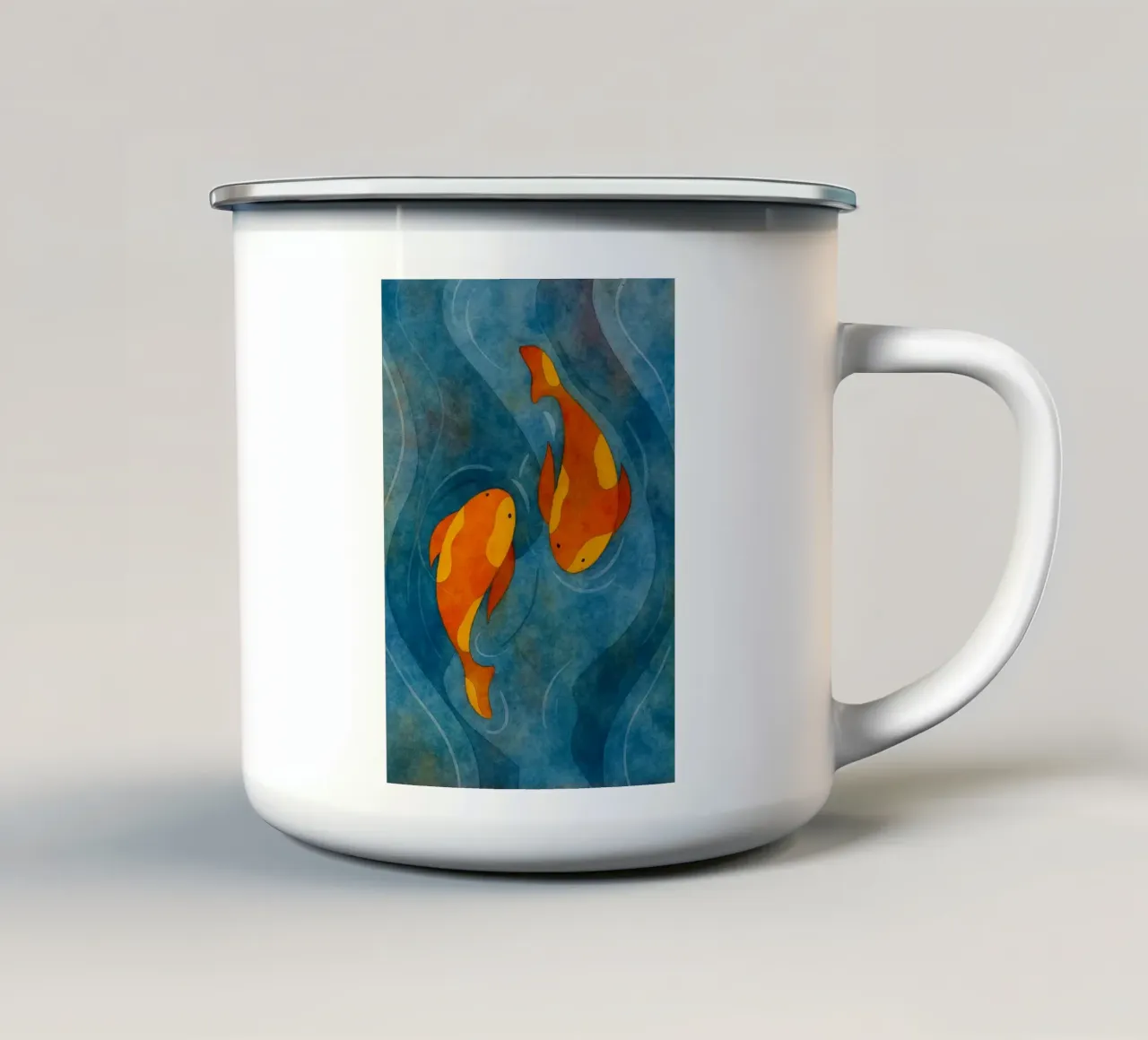 paar vissen abstracte tekening emaille mok van bougenfille