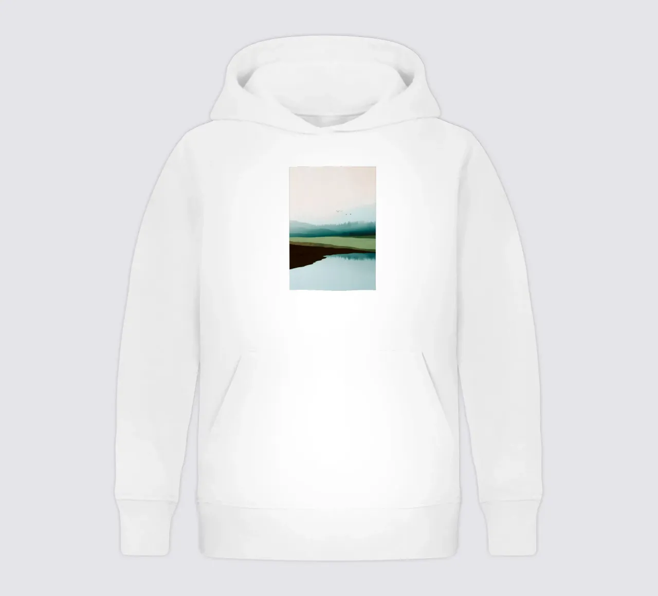 Soft Sky Over Misty Hills Reflected in a Calm Quiet Lake felpa bambino con cappuccio da Dune