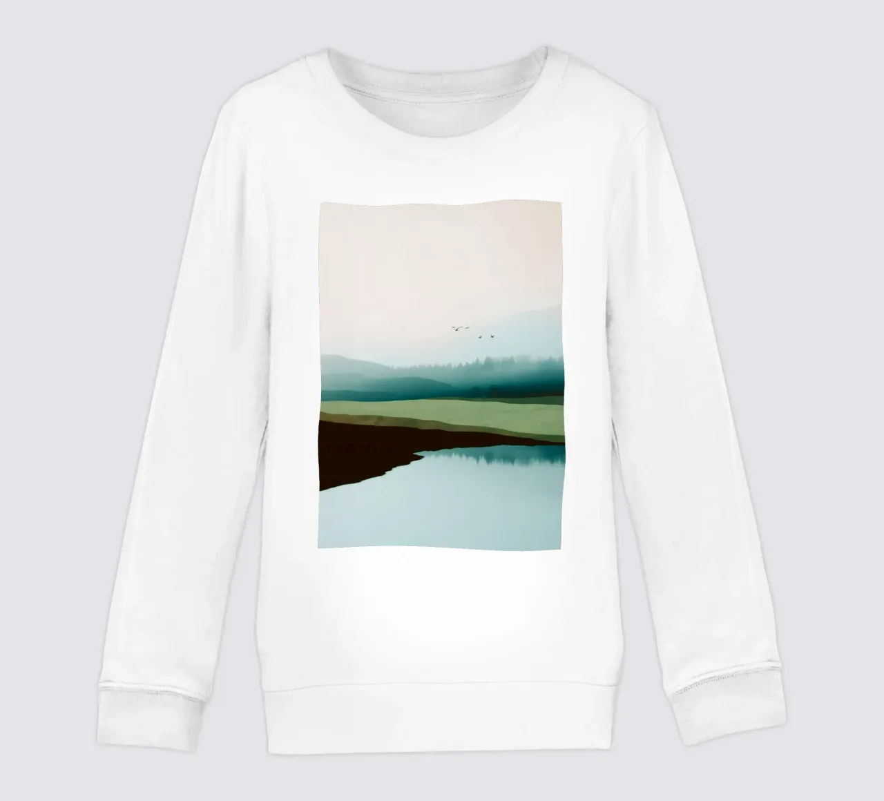 Soft Sky Over Misty Hills Reflected in a Calm Quiet Lake felpa bambino da Dune