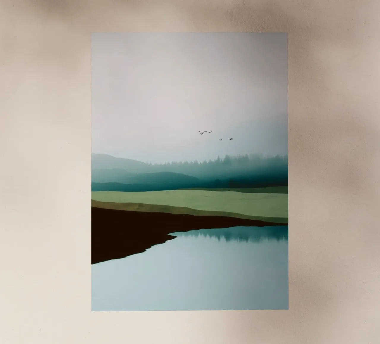 Soft Sky Over Misty Hills Reflected in a Calm Quiet Lake pellicola backlit da Dune