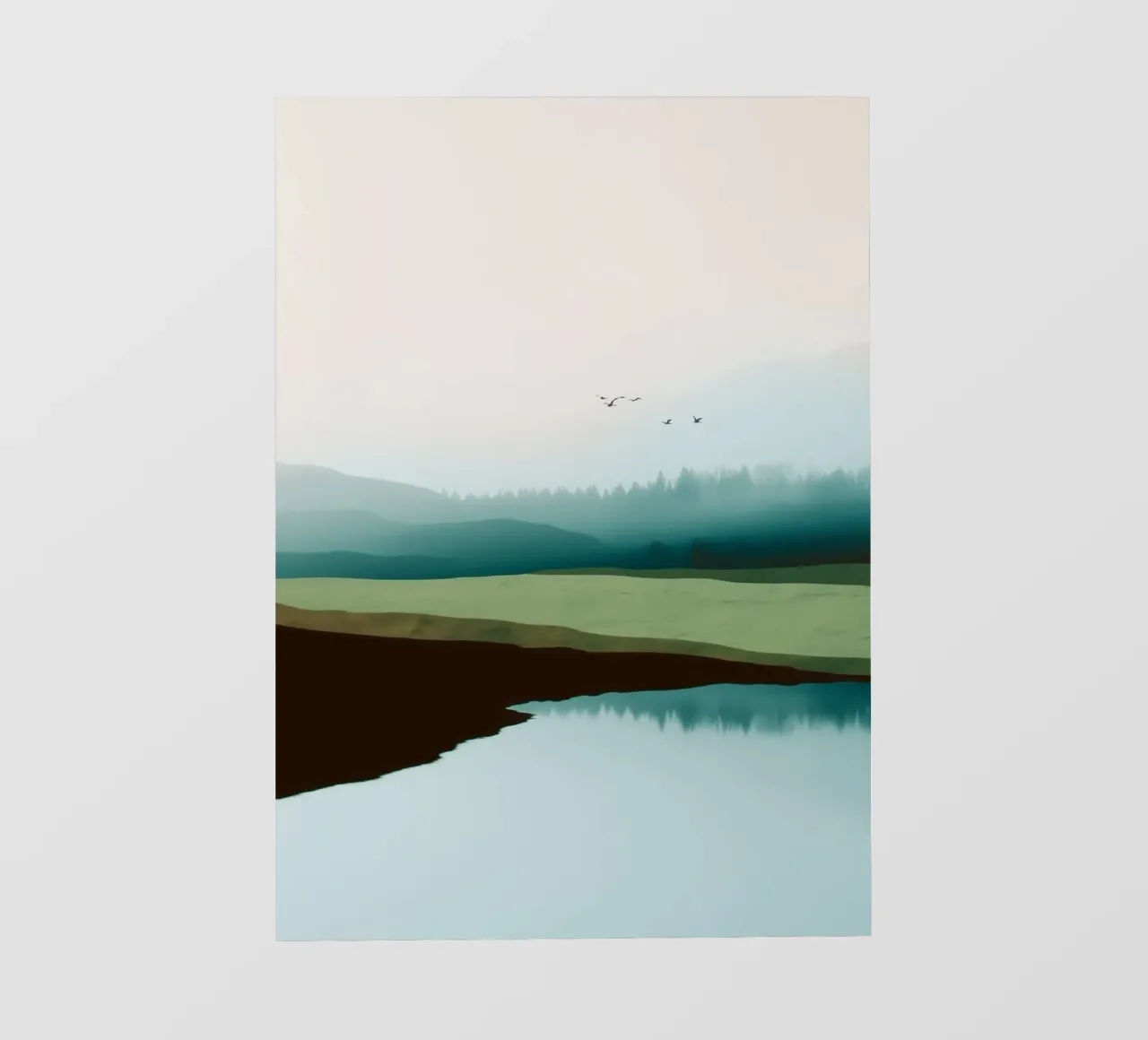 Soft Sky Over Misty Hills Reflected in a Calm Quiet Lake telo in pvc da Dune