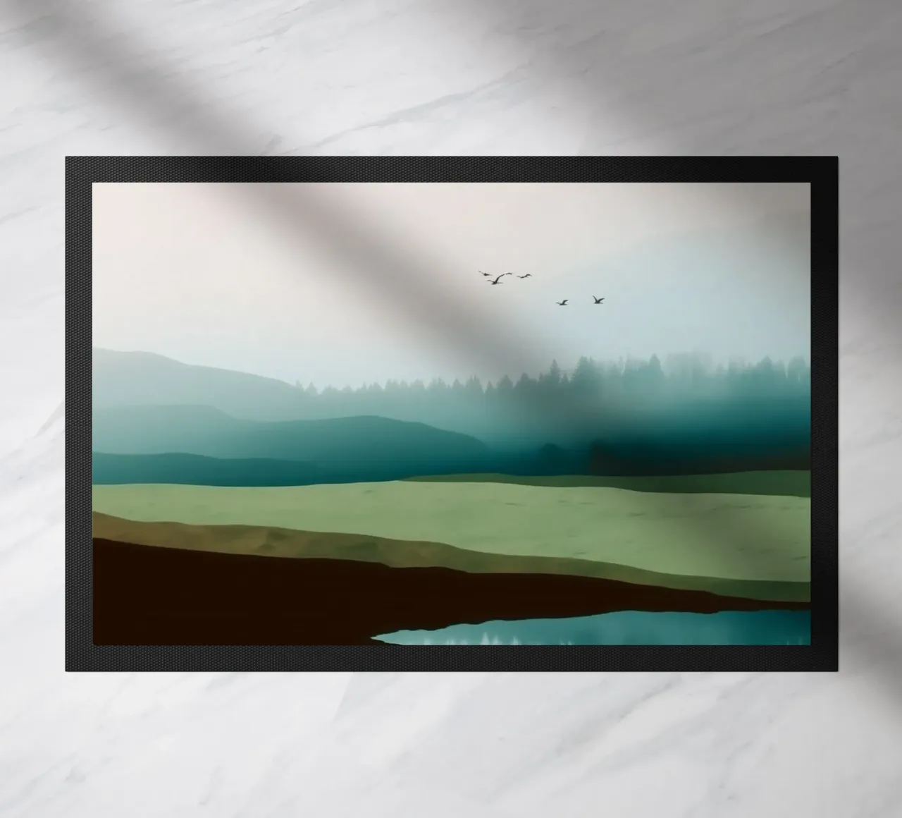 Soft Sky Over Misty Hills Reflected in a Calm Quiet Lake zerbino da Dune