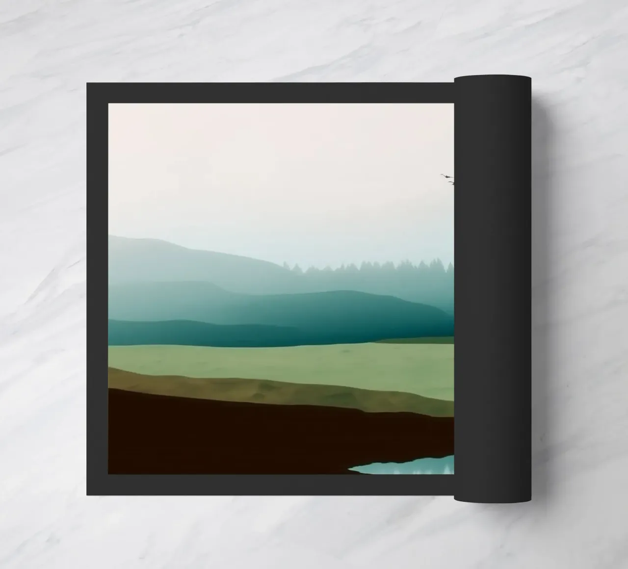 Soft Sky Over Misty Hills Reflected in a Calm Quiet Lake zerbino da Dune