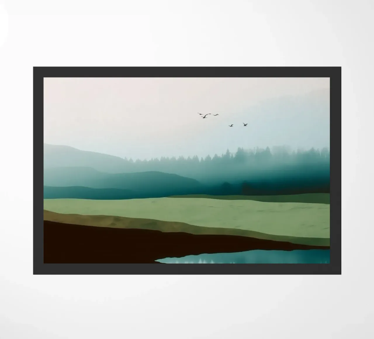 Soft Sky Over Misty Hills Reflected in a Calm Quiet Lake zerbino da Dune