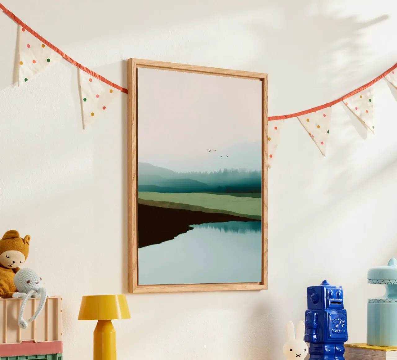Soft Sky Over Misty Hills Reflected in a Calm Quiet Lake plexiglass da Dune
