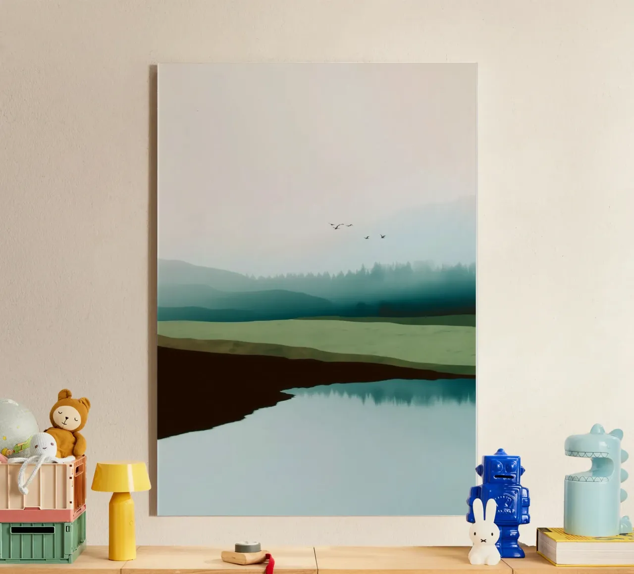 Soft Sky Over Misty Hills Reflected in a Calm Quiet Lake plexiglass da Dune