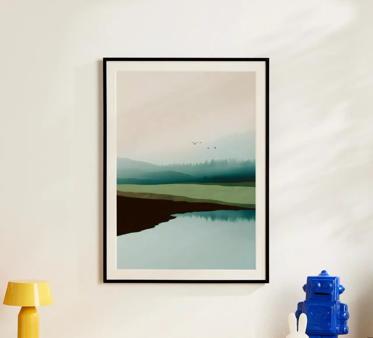 Soft Sky Over Misty Hills Reflected in a Calm Quiet Lake carta hahnemühle da Dune