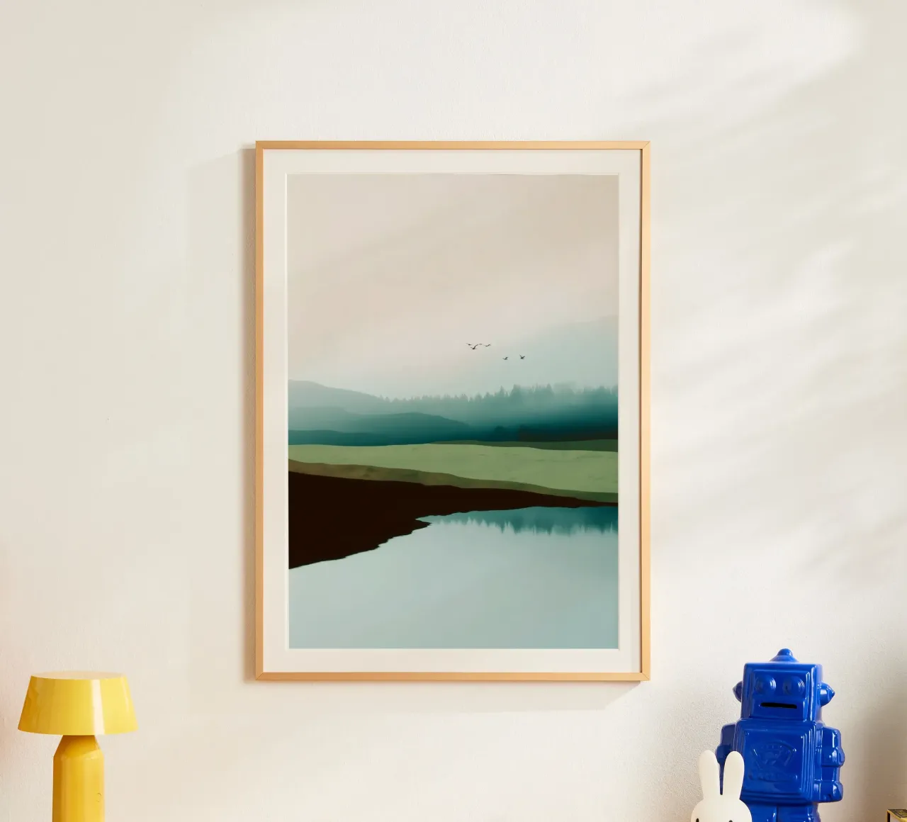 Soft Sky Over Misty Hills Reflected in a Calm Quiet Lake carta hahnemühle da Dune