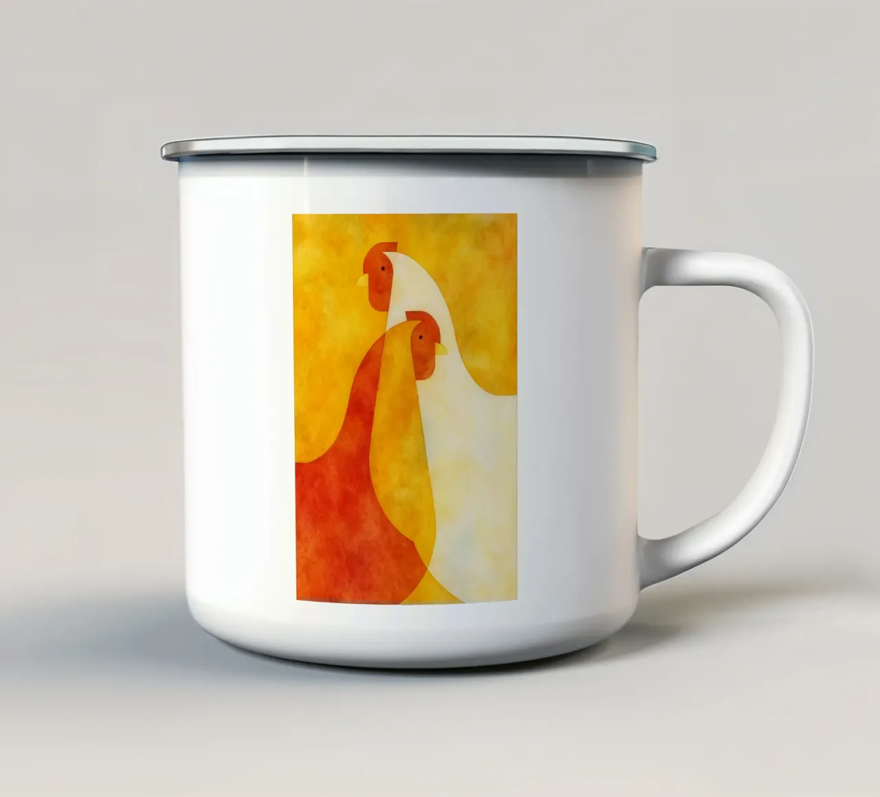 abstracte tekening kip emaille mok van bougenfille
