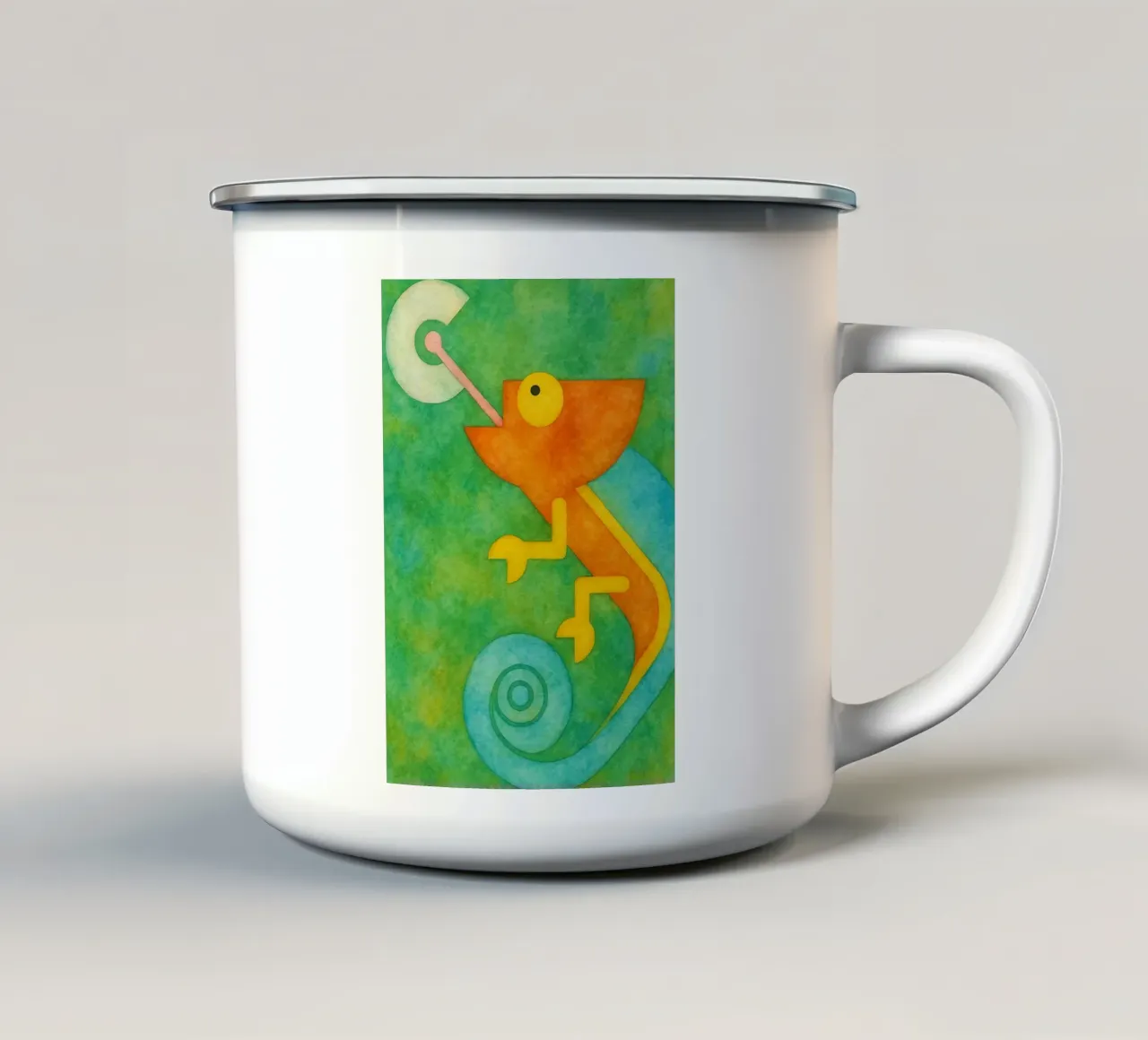 kameleon abstracte tekening emaille mok van bougenfille