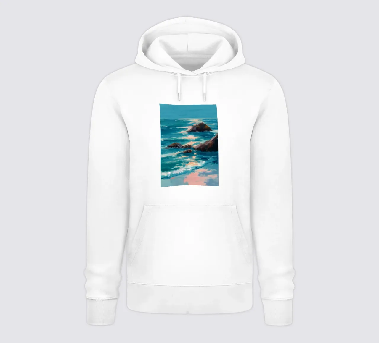 Serene Coastal Scene with Waves Crashing on Rocky Shore felpa con cappuccio da Dune