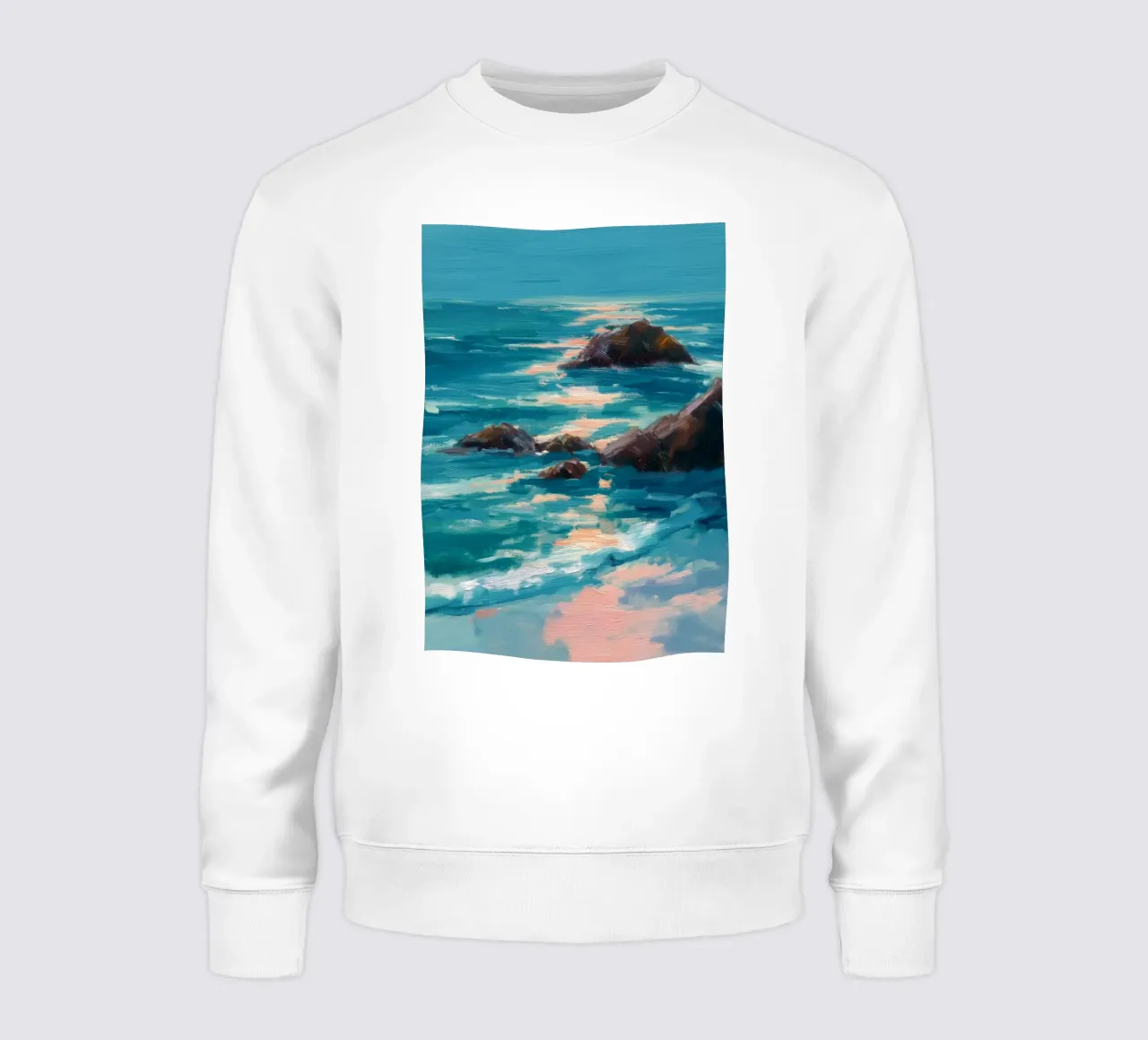 Serene Coastal Scene with Waves Crashing on Rocky Shore felpa da Dune