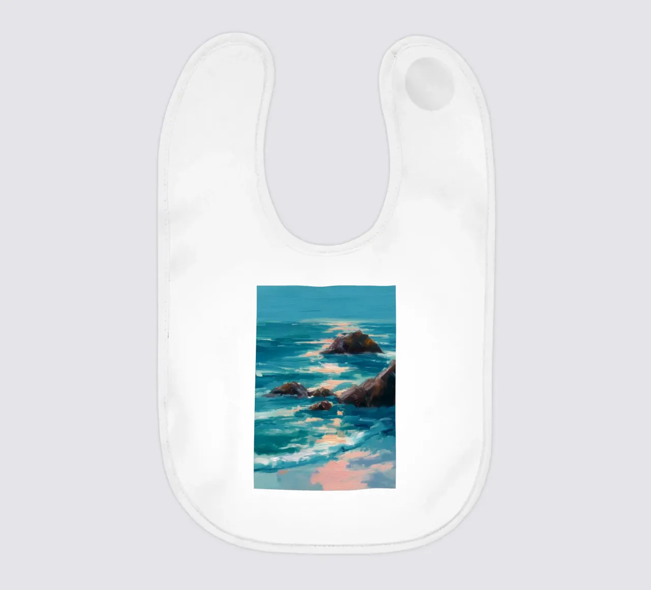 Serene Coastal Scene with Waves Crashing on Rocky Shore bavaglino da Dune