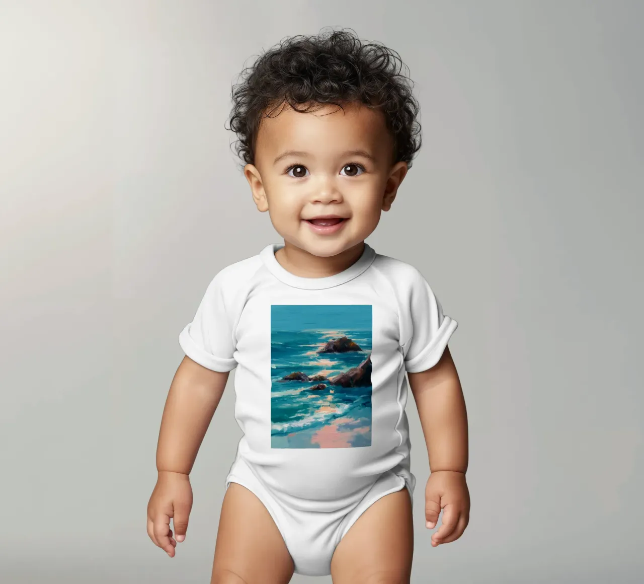 Serene Coastal Scene with Waves Crashing on Rocky Shore body neonato maniche corte da Dune