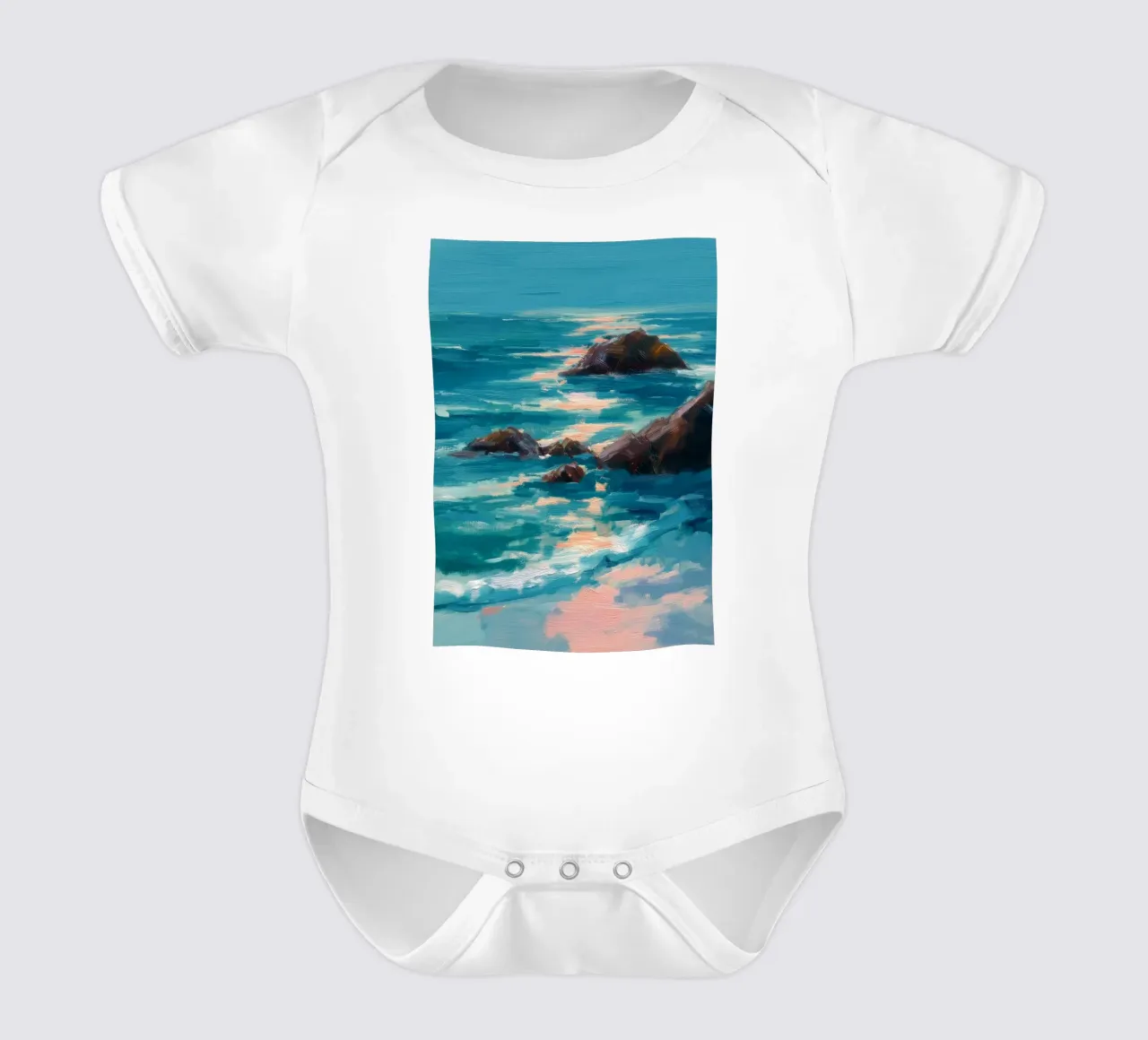 Serene Coastal Scene with Waves Crashing on Rocky Shore body neonato maniche corte da Dune