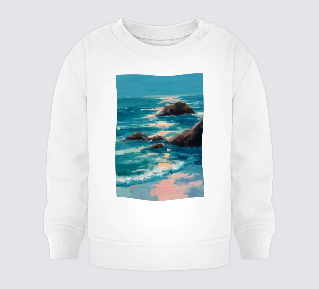 Serene Coastal Scene with Waves Crashing on Rocky Shore felpa neonato da Dune