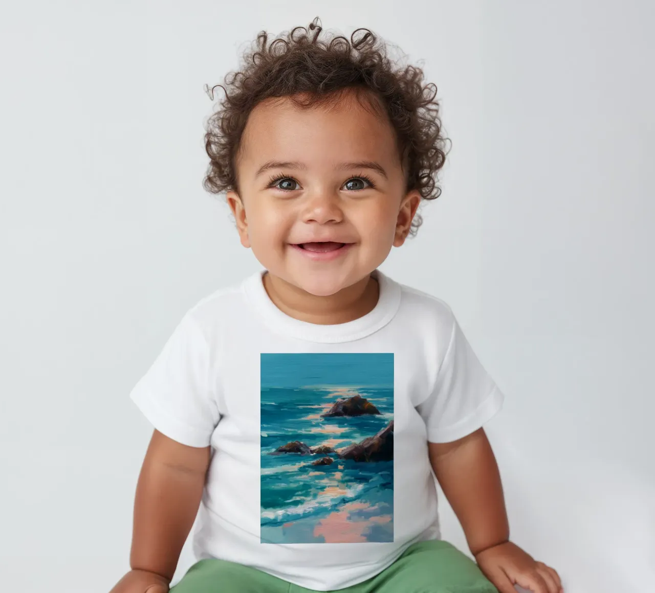 Serene Coastal Scene with Waves Crashing on Rocky Shore maglietta neonato da Dune
