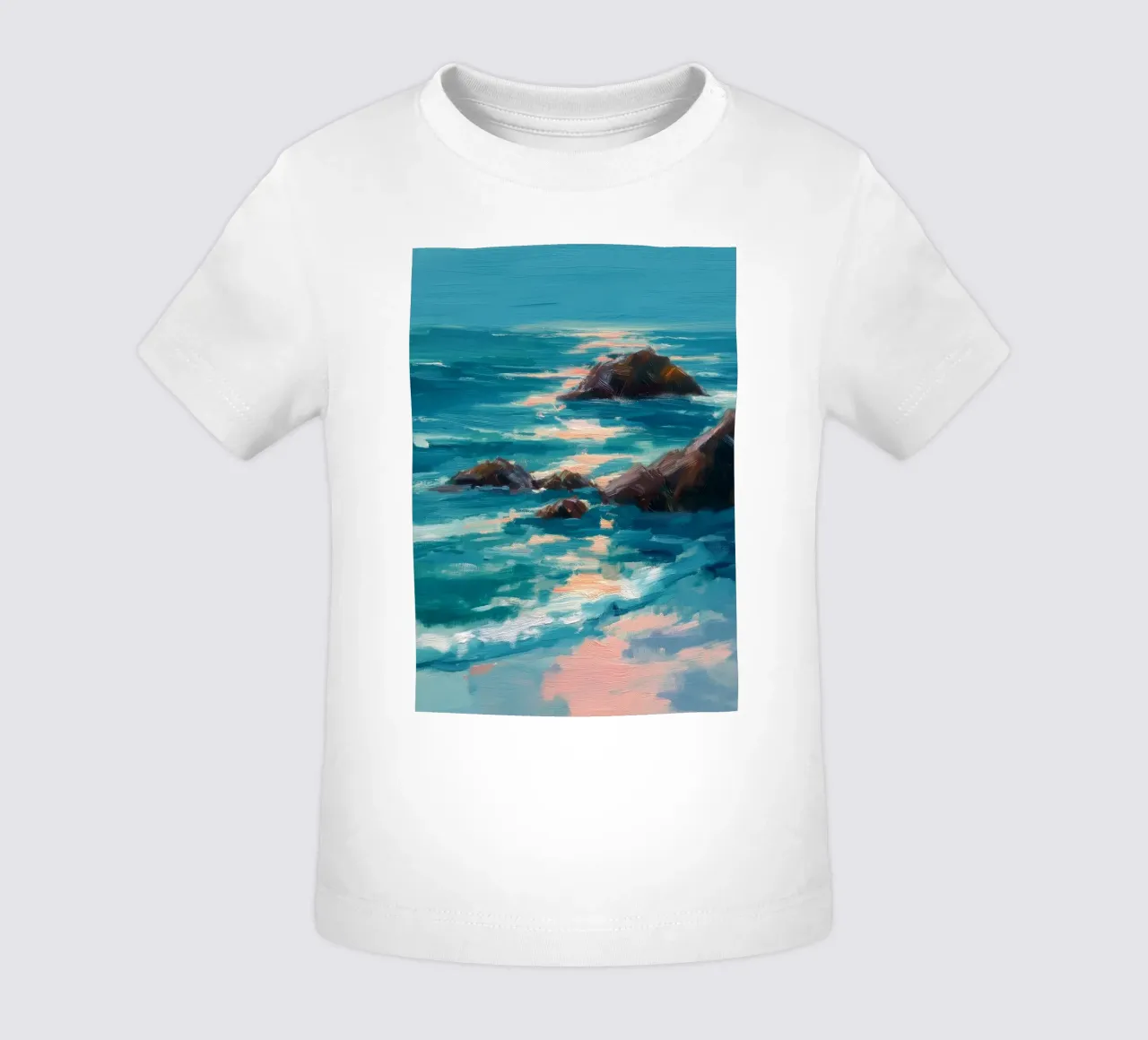 Serene Coastal Scene with Waves Crashing on Rocky Shore maglietta neonato da Dune