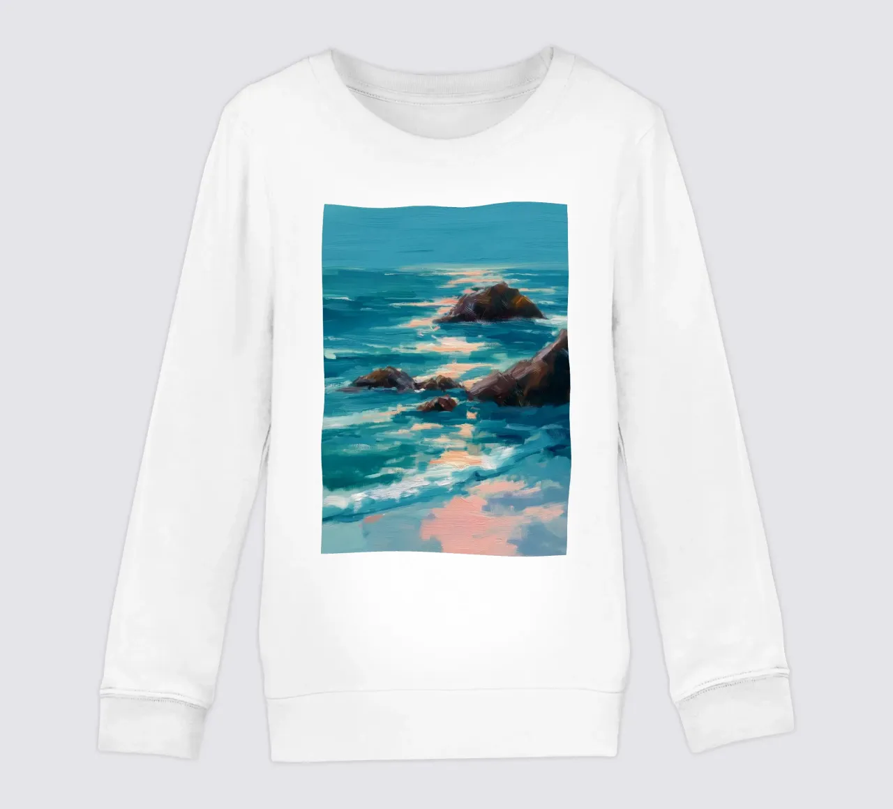 Serene Coastal Scene with Waves Crashing on Rocky Shore felpa bambino da Dune