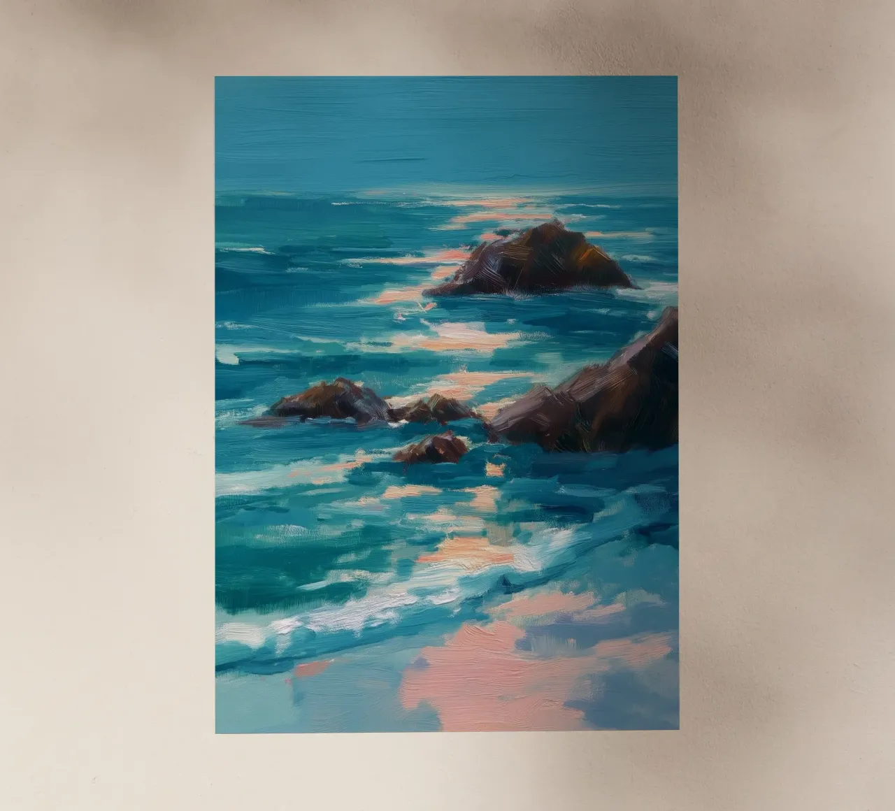 Serene Coastal Scene with Waves Crashing on Rocky Shore pellicola backlit da Dune