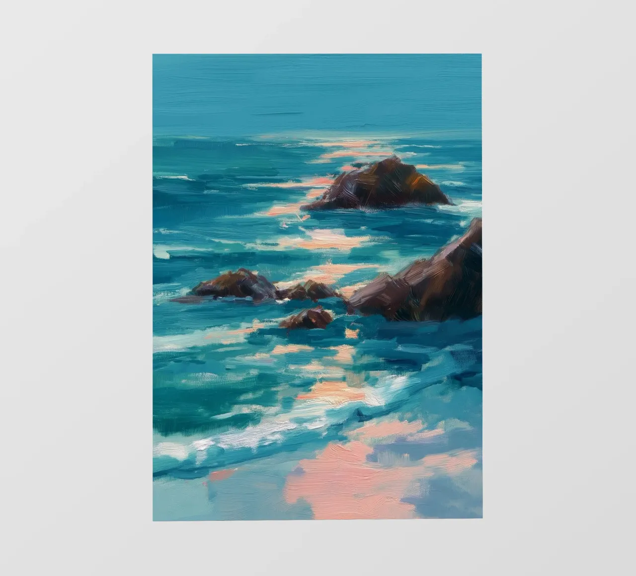 Serene Coastal Scene with Waves Crashing on Rocky Shore pellicola backlit da Dune