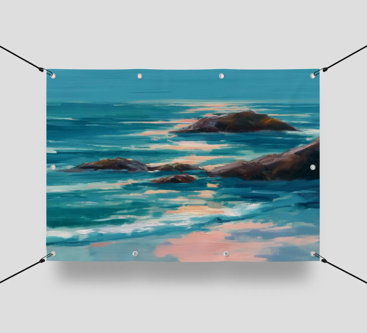 Serene Coastal Scene with Waves Crashing on Rocky Shore telo in pvc da Dune
