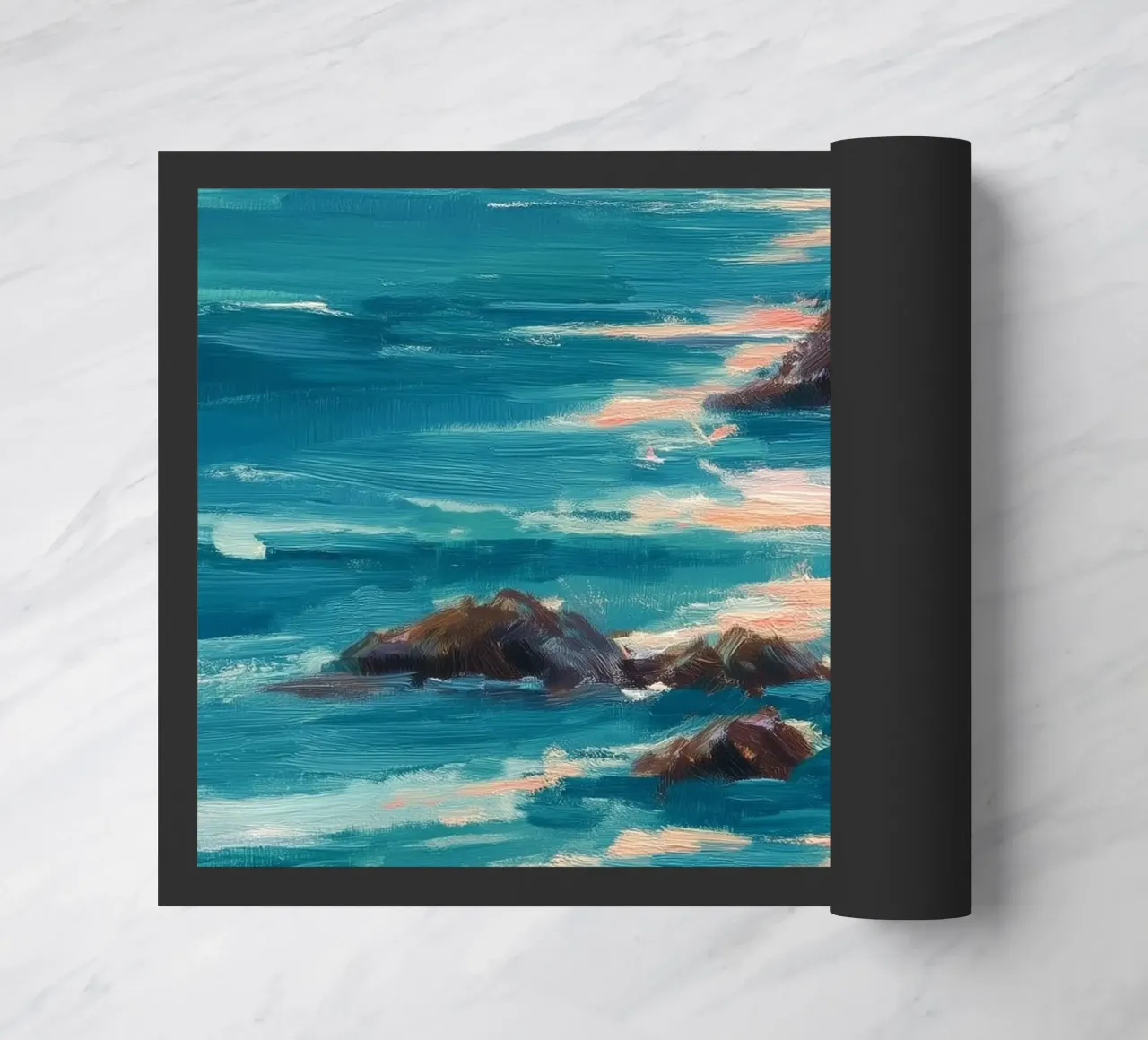 Serene Coastal Scene with Waves Crashing on Rocky Shore zerbino da Dune