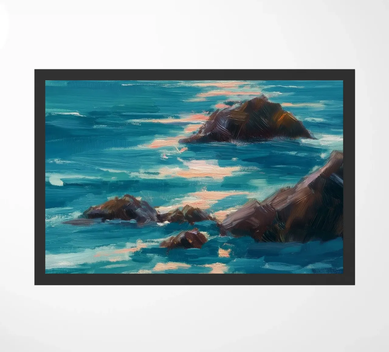 Serene Coastal Scene with Waves Crashing on Rocky Shore zerbino da Dune