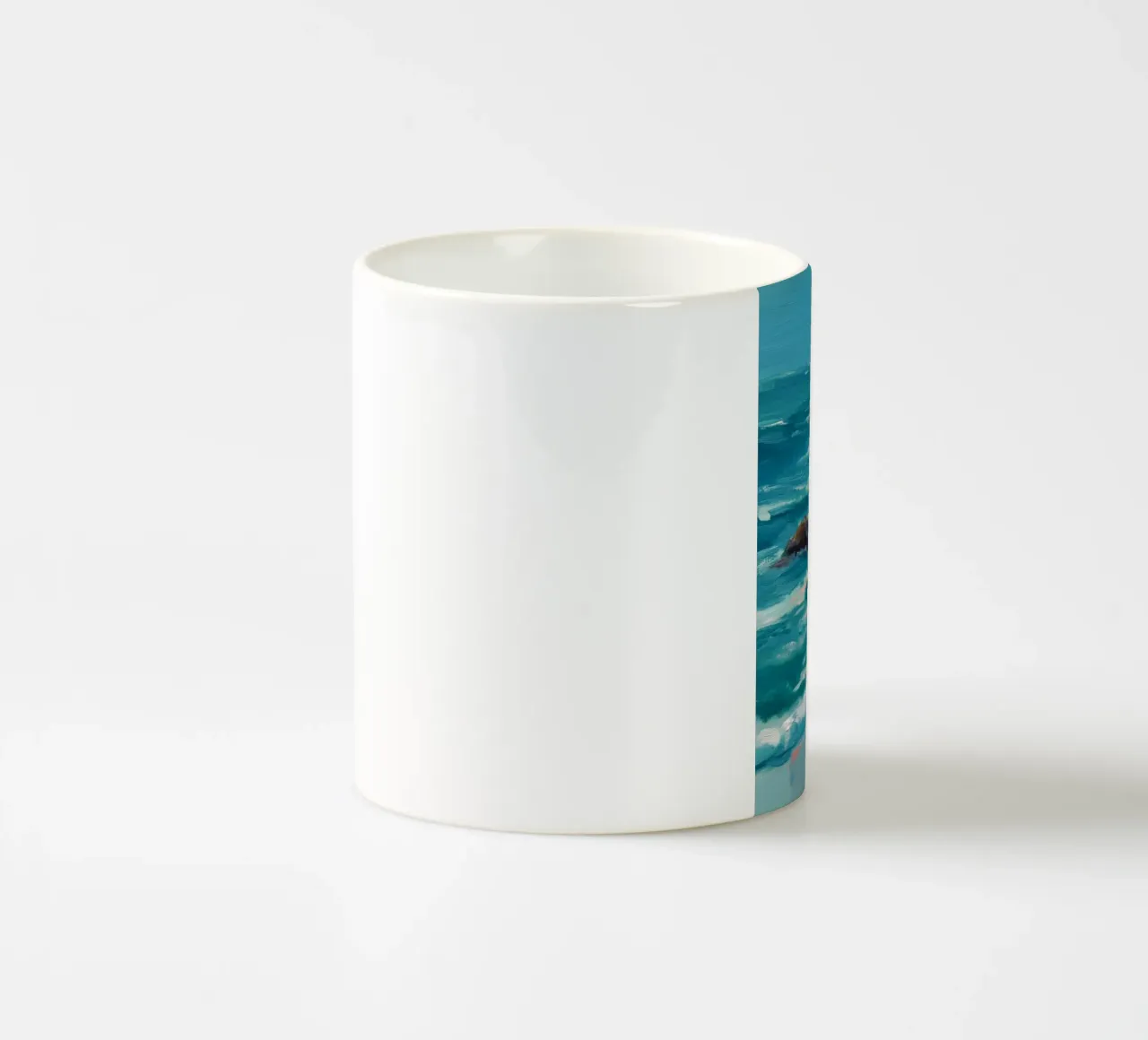 Serene Coastal Scene with Waves Crashing on Rocky Shore tazza in ceramica da Dune