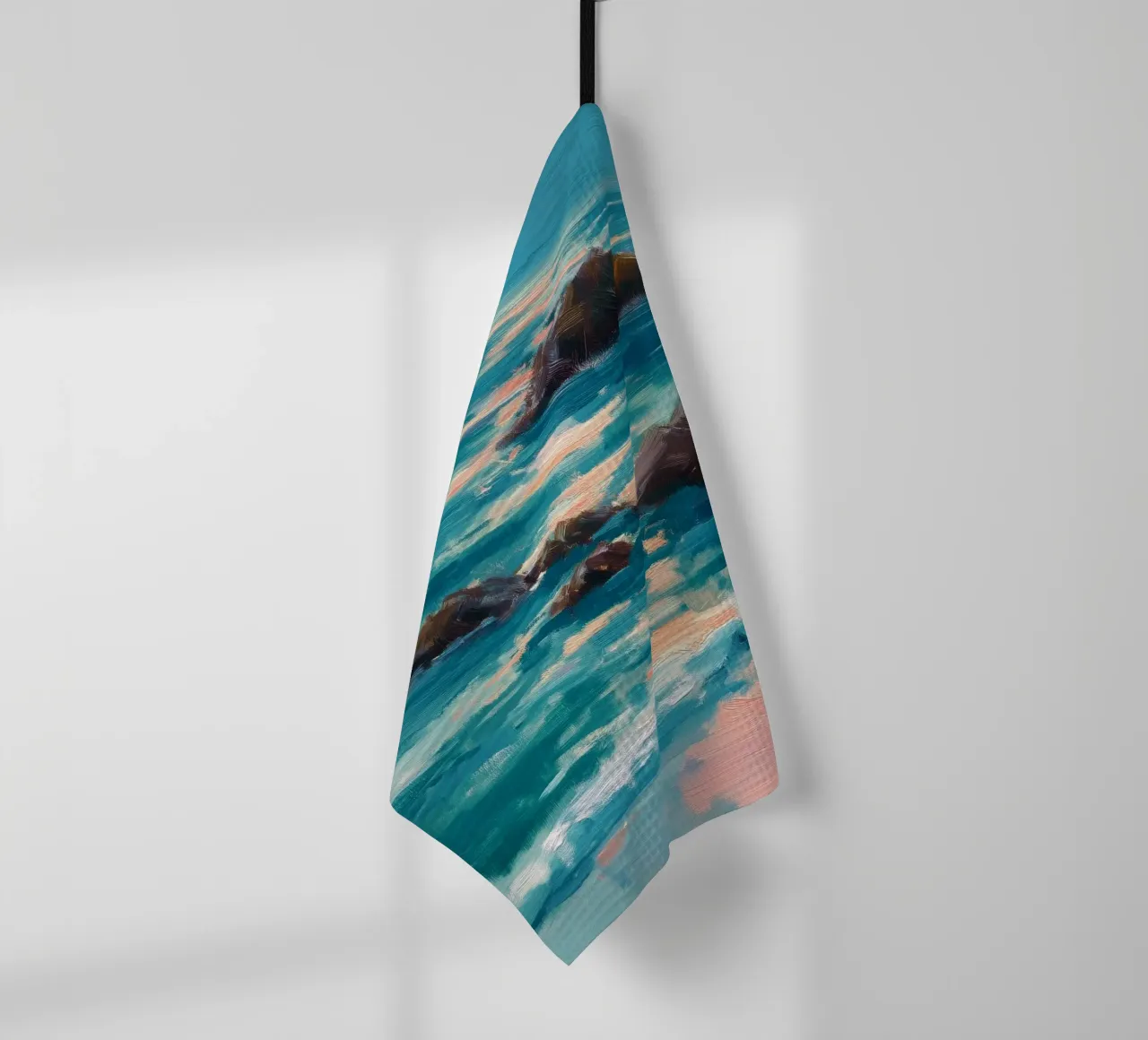 Serene Coastal Scene with Waves Crashing on Rocky Shore canovaccio da cucina da Dune