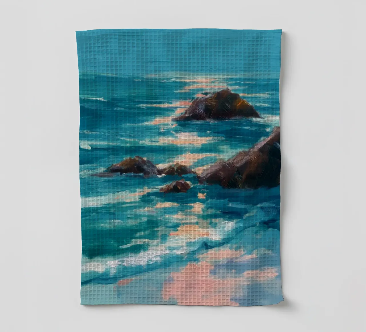 Serene Coastal Scene with Waves Crashing on Rocky Shore canovaccio da cucina da Dune