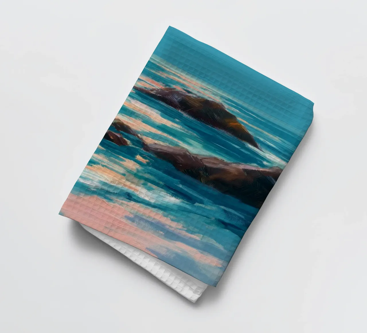 Serene Coastal Scene with Waves Crashing on Rocky Shore canovaccio da cucina da Dune