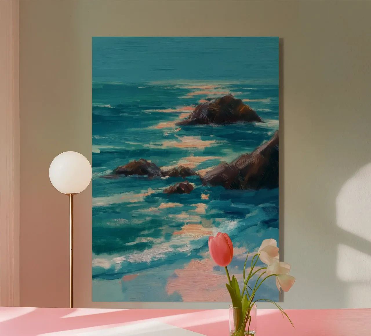 Serene Coastal Scene with Waves Crashing on Rocky Shore plexiglass da Dune