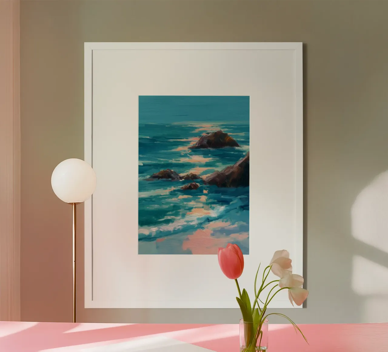 Serene Coastal Scene with Waves Crashing on Rocky Shore carta hahnemühle da Dune