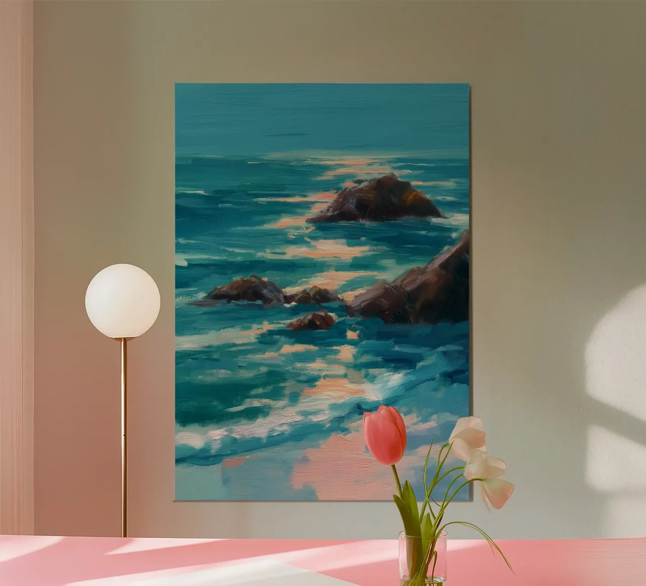Serene Coastal Scene with Waves Crashing on Rocky Shore carta hahnemühle da Dune