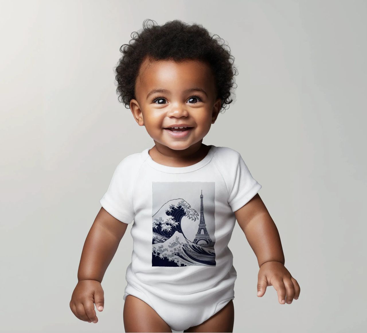 Great Wave & Eiffel Tower body neonato maniche corte da edsonramosart
