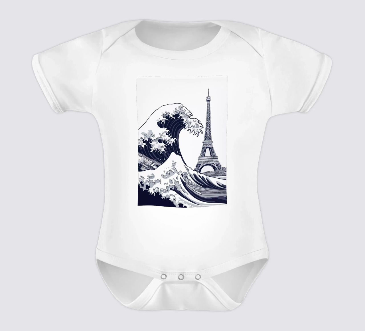 Great Wave & Eiffel Tower body neonato maniche corte da edsonramosart