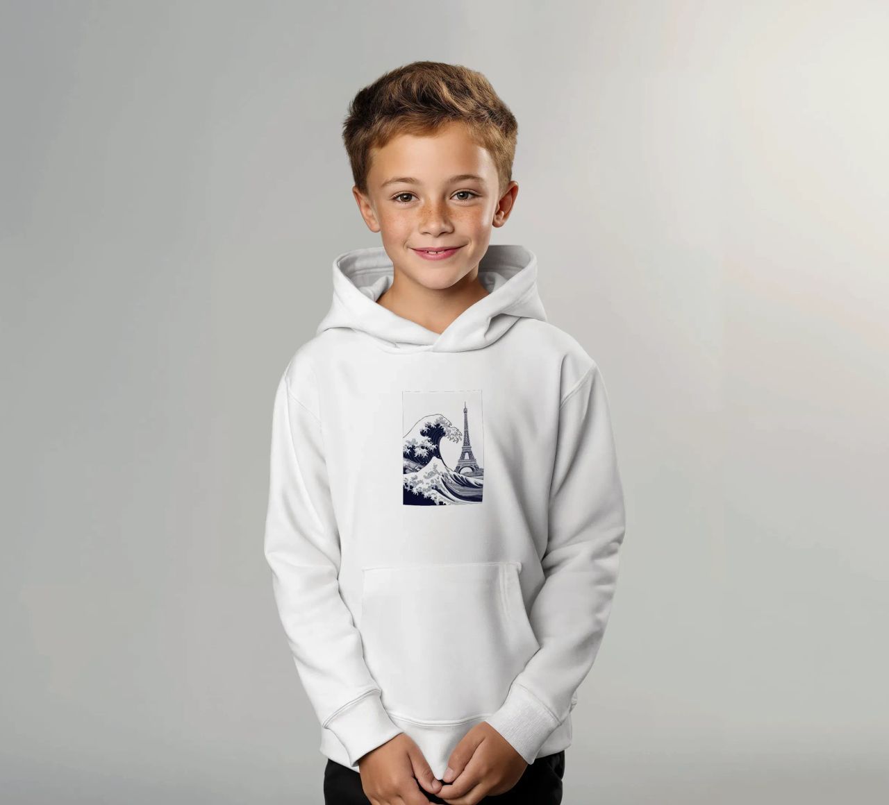 Great Wave & Eiffel Tower felpa bambino con cappuccio da edsonramosart