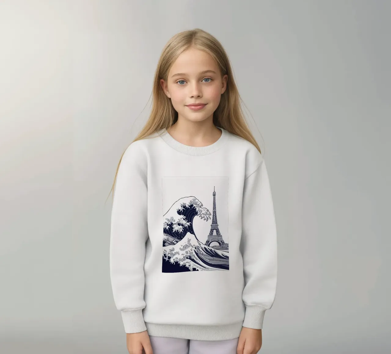 Great Wave & Eiffel Tower Kinder Sweatshirt von edsonramosart