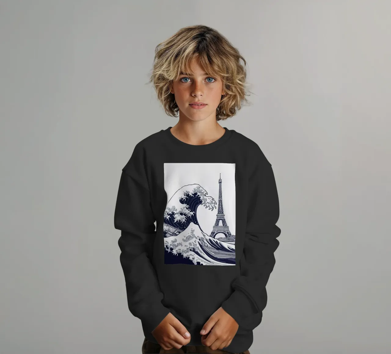 Great Wave & Eiffel Tower felpa bambino da edsonramosart