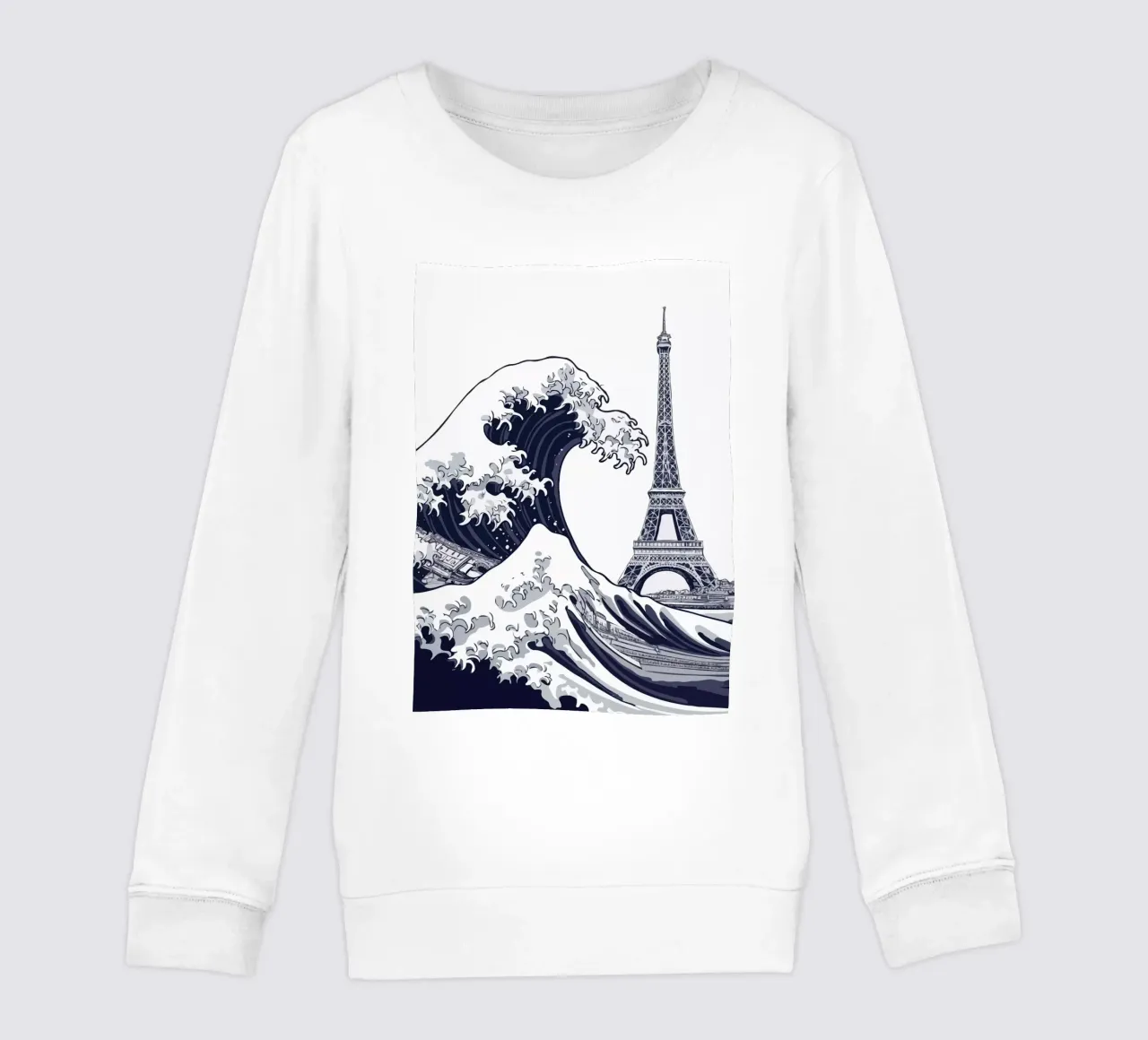 Great Wave & Eiffel Tower Kinder Sweatshirt von edsonramosart
