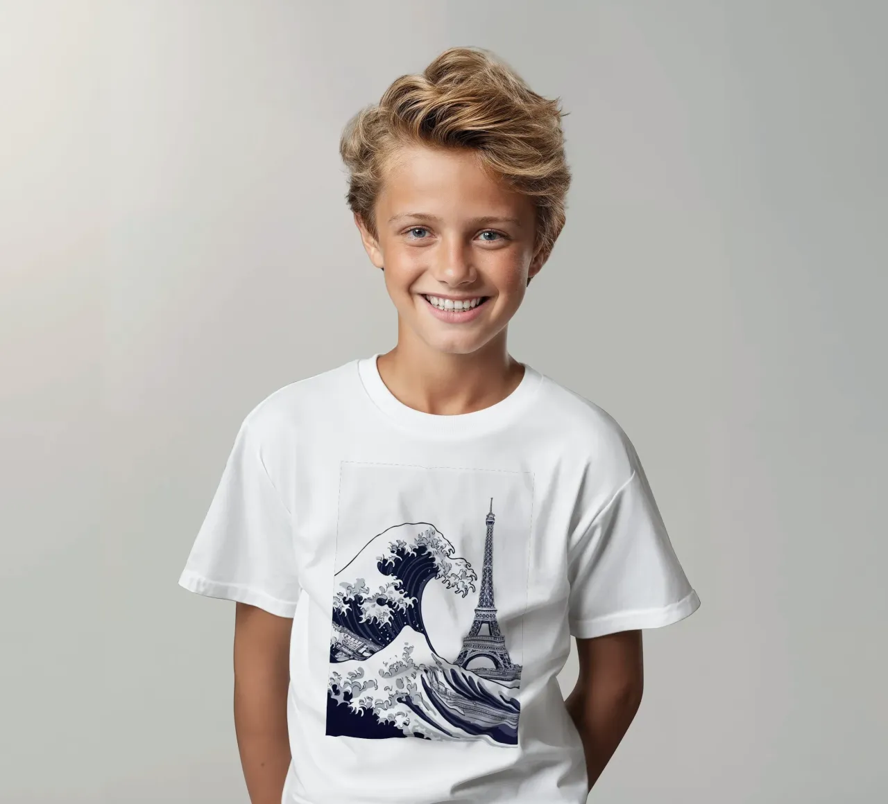 Great Wave & Eiffel Tower t-shirt bambini da edsonramosart